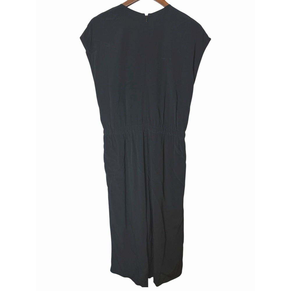 Eileen Fisher Black V-Neck Drawstring Waist Cropped Wide Leg Jumpsuit S/P - Picture 8 of 9